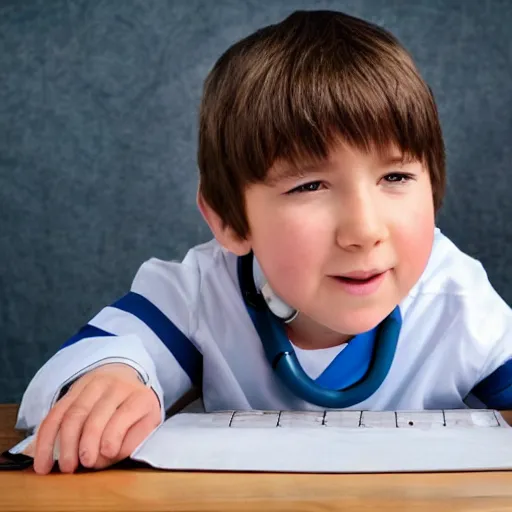 Image similar to full body photo of a little kid as a doctor, realistic, very detailed face