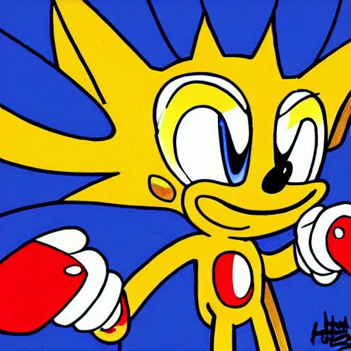 Image similar to low angle shot of Sonic the Hedghehog, colored ink drawing by Robert Crumb, highly detailed, centered, artstation, concept art