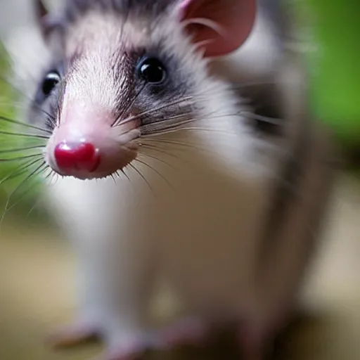 Image similar to candid photo of a cute opossum wearing a lil top hat