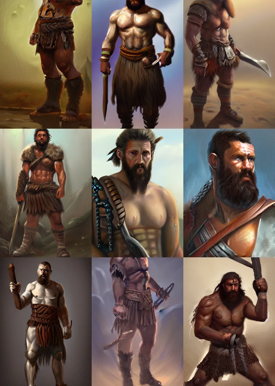 Prompt: a full body portrait oil painting illustration of one stoic barbarian man by Justin Sweet, d&d, rpg, forgotten realms, artstation trending, high quality, sombre mood, muted colours, no crop, entire character,