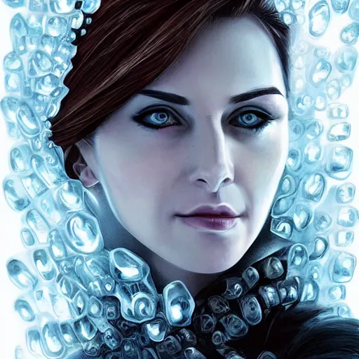 Image similar to woman portrait made out of ice, beautiful, cyborg, comic book art, highly detailed