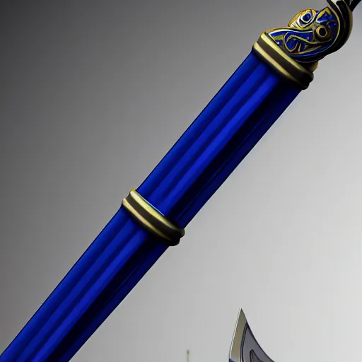 Image similar to arabian saber, object, aerial view, blue edge, curved blade, obsidian metal, artstation, intricate