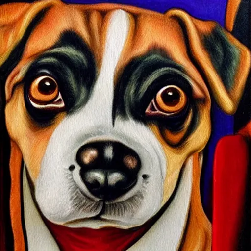 Prompt: painting of cute dog, full size, in style of peter paul rubens hundertwasser, photorealistic