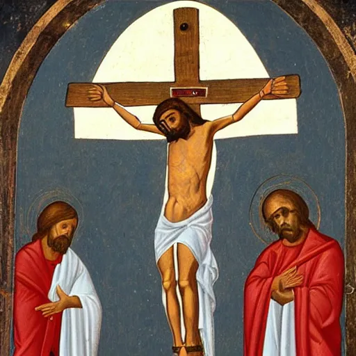 Prompt: Shooting with a hidden camera the crucifixion of Christ