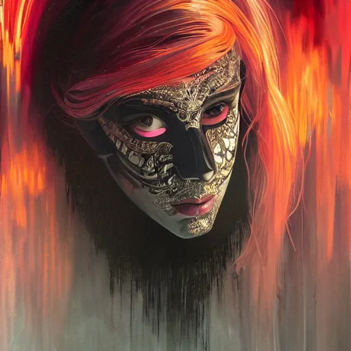 Image similar to phantom starring into the camera, fixed eyes, flowing black coat with glowing neon orange trim, inside a museum, colorful, surreal, dramatic lighting, face, detailed, intricate, elegant, highly detailed, digital painting, artstation,, concept art, smooth, sharp focus, illustration, art by sam spratt, dan mumford, artem demura and alphonse mucha