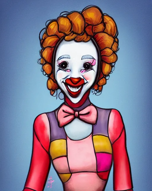 Prompt: portrait illustration of a cute clown girl