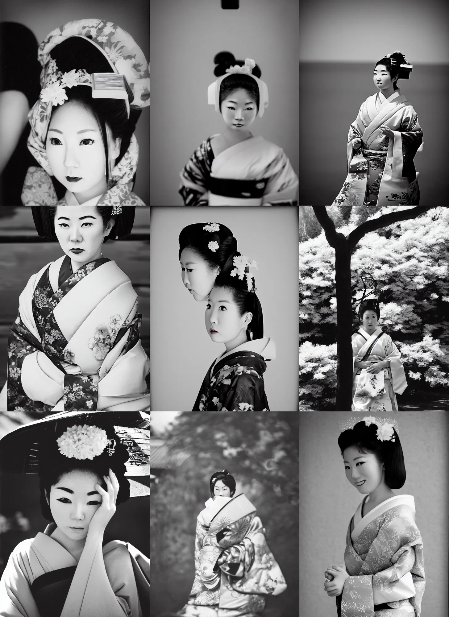 Prompt: Portrait Photograph of a Japanese Geisha Rollei Infrared 400