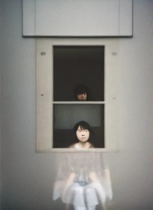 Image similar to photography girl looking sitting next to window by rinko kawauchi