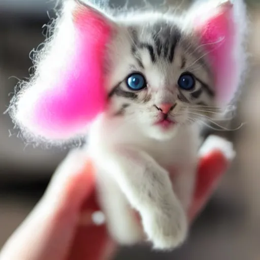 Prompt: a cute kitten made out of cotton candy