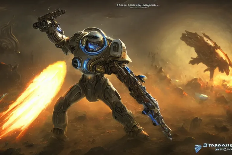 Prompt: a zeroing attacking a Terran marine, StarCraft 2, trending on art station, fantasy, smooth