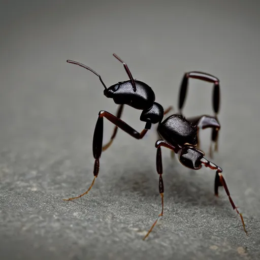 Image similar to an ant with small robotic parts. macro photograph. nikon.