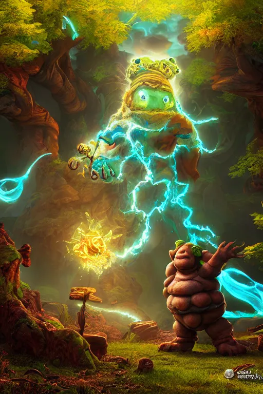 Image similar to arcane fantasy art giant golem elemental wood rock bastion forged gemstone enchanted forest troll, global illumination ray tracing hdr fanart arstation by sung choi and eric pfeiffer and gabriel garza and casper konefal lisa frank zbrush central hardmesh radiating a glowing aura