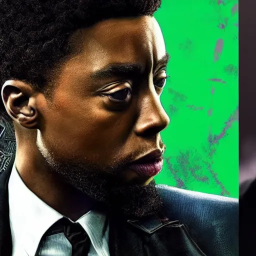 Prompt: chadwick boseman looking at black panther, yoji shinkawa, tattoo design