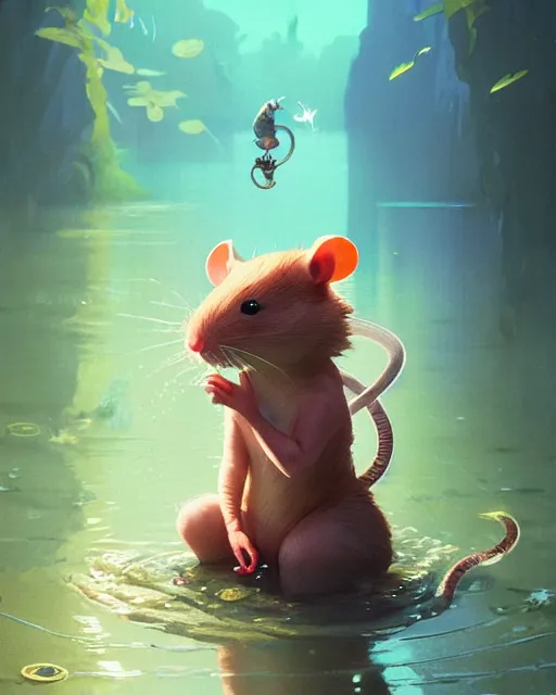 Prompt: highly detailed vfx portrait of a cute little rat casting water magic, unreal engine, greg rutkowski, loish, rhads, beeple, makoto shinkai and lois van baarle, ilya kuvshinov, rossdraws, tom bagshaw, alphonse mucha, global illumination, detailed and intricate environment