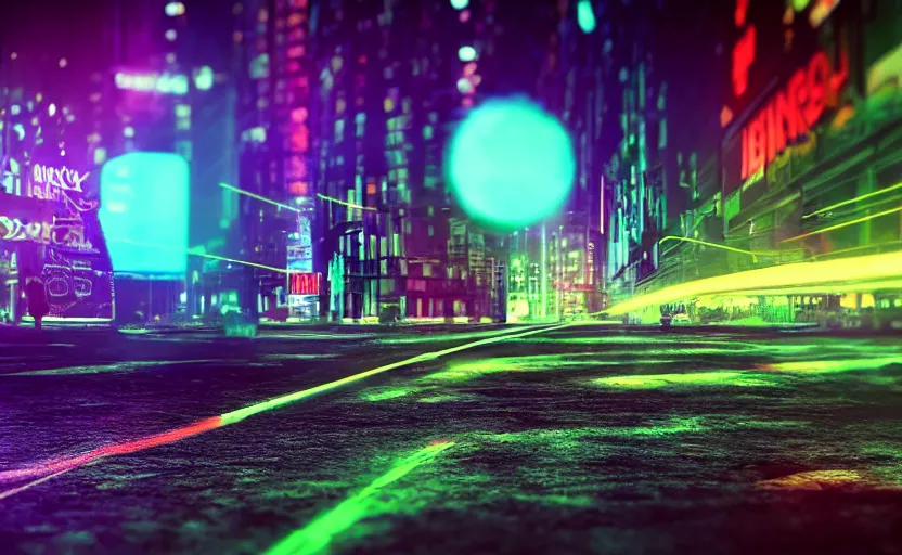 Prompt: macro view of a giant of 1 km of hight walking on the big city, tron, close up bokeh hiperrealistic neon glow darkness dramatic neon, sharp focus, octane render, imax