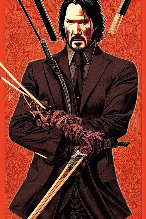 Image similar to poster of john wick as a samurai, by yoichi hatakenaka, masamune shirow, josan gonzales and dan mumford, ayami kojima, takato yamamoto, barclay shaw, karol bak, yukito kishiro, highly detailed