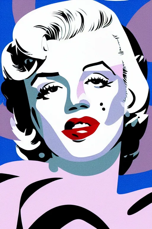 Image similar to digital illustration of face portrait Marilyn Monroe by Patrick Nagel artist