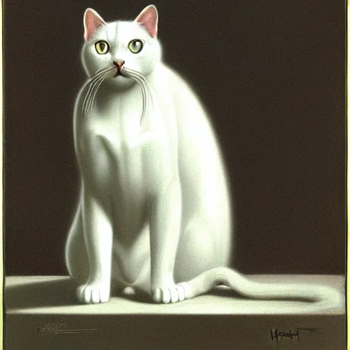 Prompt: white cat, art by hr giger, gustave dore, artstation