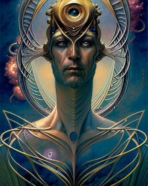 Image similar to the wise man tarot card, fantasy character portrait made of fractals, ultra realistic, wide angle, intricate details, the fifth element artifacts, highly detailed by peter mohrbacher, hajime sorayama, wayne barlowe, boris vallejo, aaron horkey, gaston bussiere, craig mullins