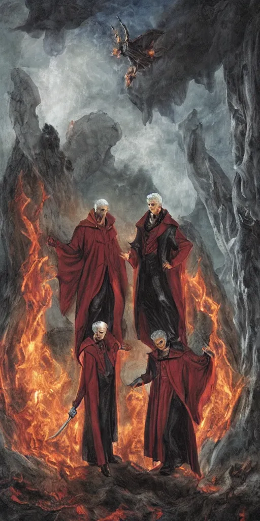 Prompt: taxodermized dante and vergil in hell, landscape, year 2 0 2 2