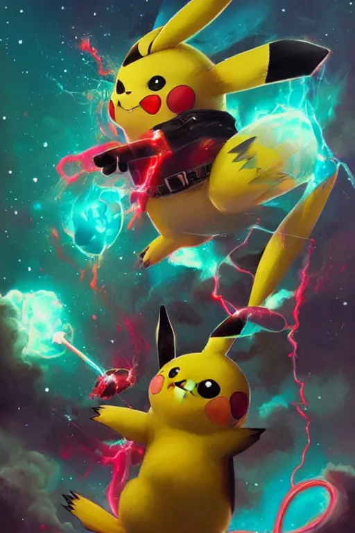 Image similar to pikachu as predator, electricity, bubble gums, highly detailed, high contrast, light reflection, trippy, nebula, trending on artstation by artgem, by peter mohrbacher, by wlop, by ruan jia