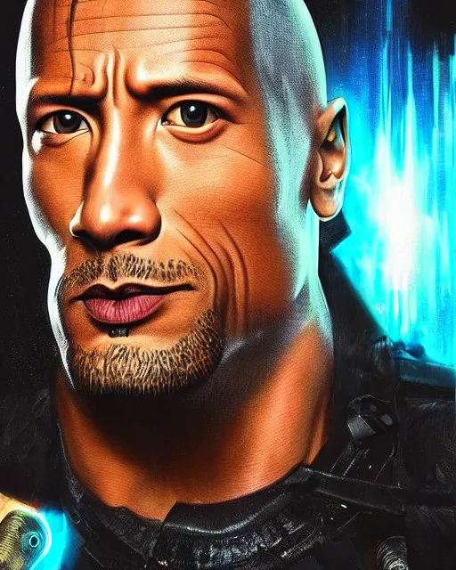 Image similar to epic portrait of cyberpunk dwayne johnson