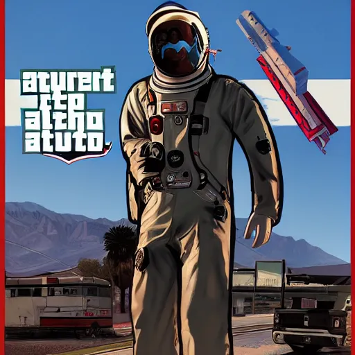 Image similar to manastronaut in GTA V, cover art by Stephen Bliss, artstation