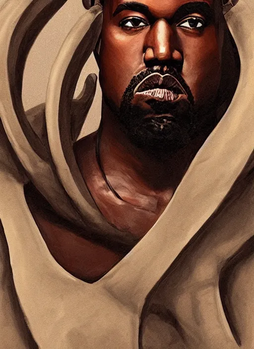 Prompt: a portrait of kanye west as a male tiefling warrior with!!! only two!!! large curved horns, intricate, tone mapped, ambient lighting, highly detailed, digital painting, artstation, concept art, 4 k, god rays, stunning beautiful, glowing eyes, sharp focus, by makoto shinkai and akihiko yoshida and hidari and wlop