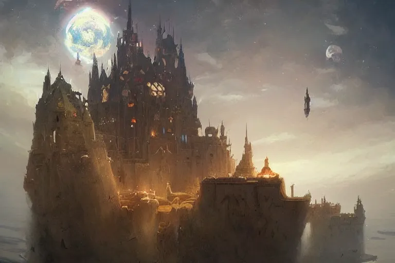 Konsttryck The Sunken Castle - Castle Art With Space Illustration