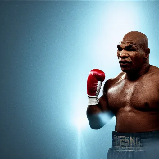 Image similar to a still of mike tyson, cinematic, 4 k, god rays through fog