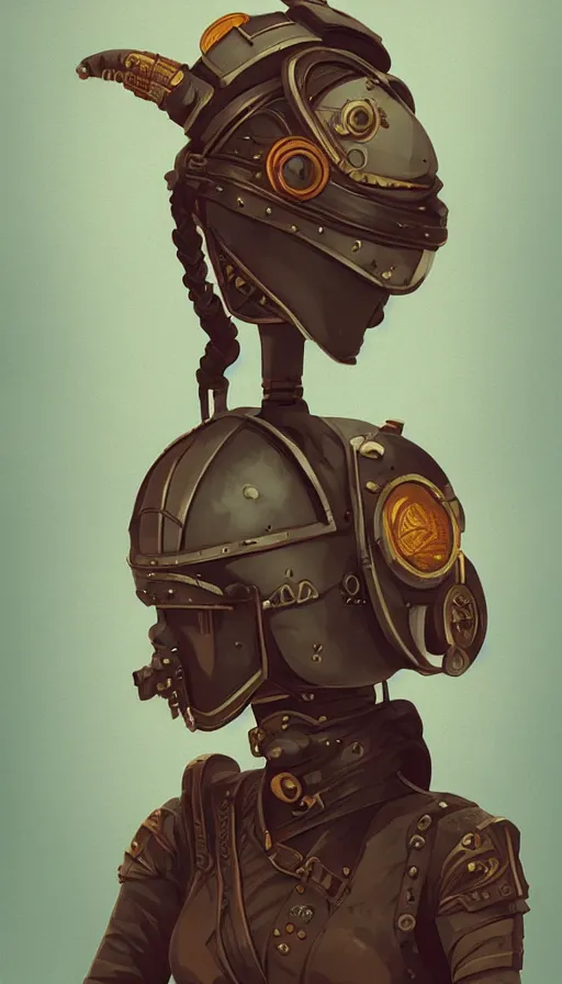 Prompt: steampunk helmet, female warrior, sharp focus, james gilleard, print, game art