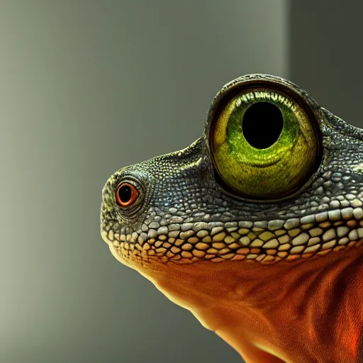 Image similar to a gecko looking into the camera, photorealistic, artstation, cinematic lighting 4k