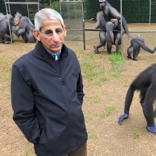 Prompt: Anthony Fauci in a zoo with chimps