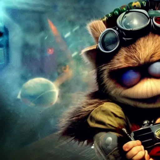 Prompt: Teemo the League of Legends champion, in a movie directed by Christopher Nolan, movie still frame, promo image, Imax 70mm