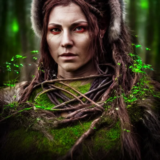 Image similar to photo of a female druid warrior with earth powers, highly detailed, 4 k, hdr, smooth, sharp focus, high resolution, award - winning photo