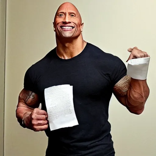 Prompt: Dwayne Johnson holding a paper