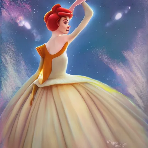 Image similar to digital painting of Emma Stone as a Disney princess wearingSnow White's dress, Pixar style, professional studio lightening, volumetric lightening, photorealism by Tristan Eaton Stanley Artgerm and Tom Bagshaw