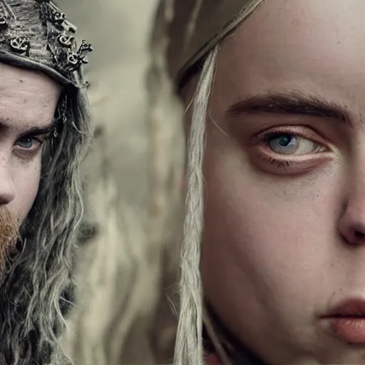 Image similar to Billie Eilish in Vikings detail 4K quality super realistic