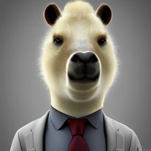 Image similar to a high quality photo of an antropomorphic capybara wearing a suit, 3d scene, render, ultra realistic, artstation, cgsociety