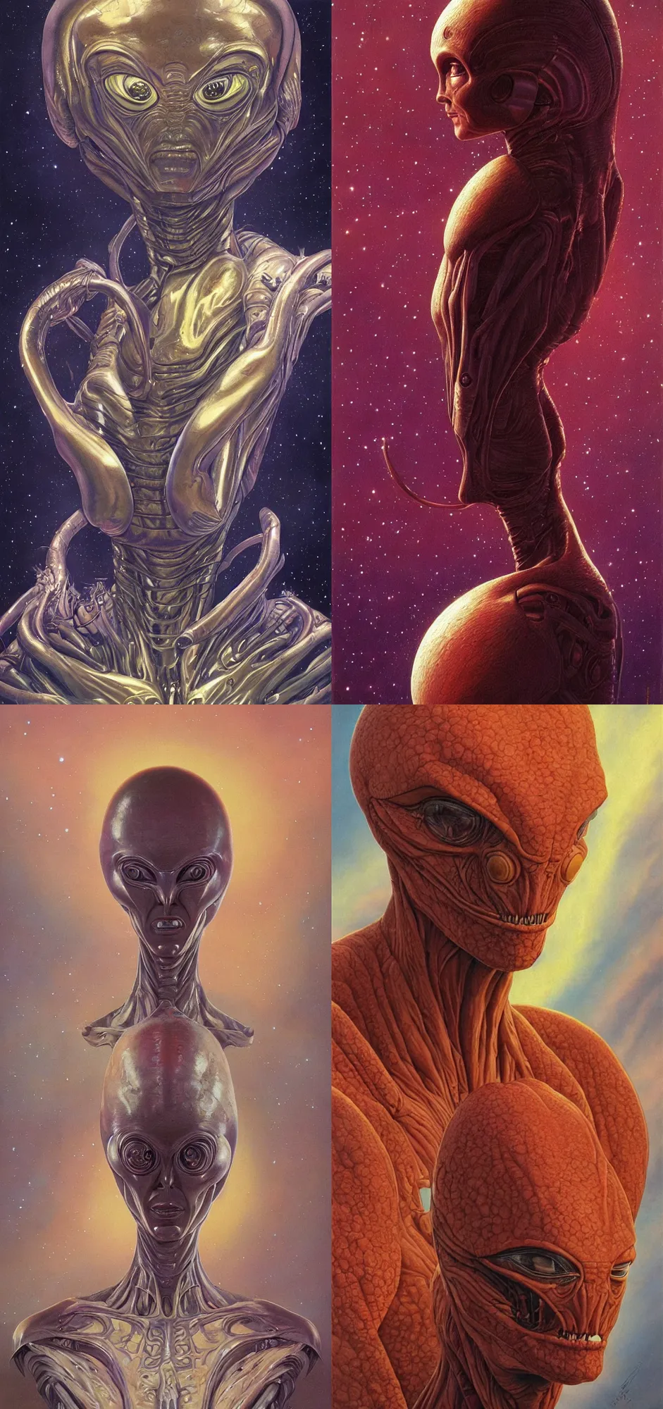Prompt: a ultradetailed beautiful portrait of a alien of alfa centauri, oil painting, by moebius, alien art, sci - fi, poster, concept art
