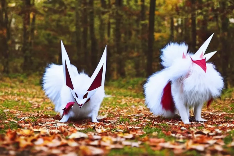 Image similar to real life zangoose pokemon, cute!!!, heroic!!!, adorable!!!, playful!!!, fluffly!!!, happy!!!, cheeky!!!, mischievous!!!, ultra realistic!!!, autumn, clear weather, ( golden hour ), sharp focus