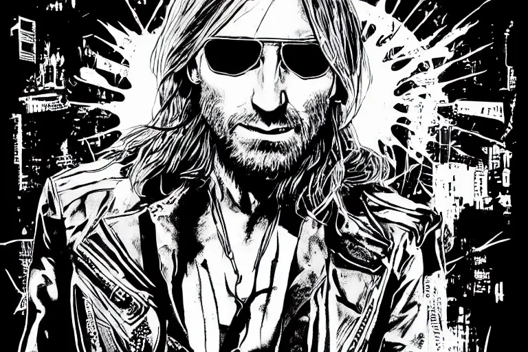 Image similar to david guetta djing with a turntable, a page from cyberpunk 2 0 2 0, style of paolo parente, style of mike jackson, adam smasher, johnny silverhand, 1 9 9 0 s comic book style, white background, ink drawing, black and white