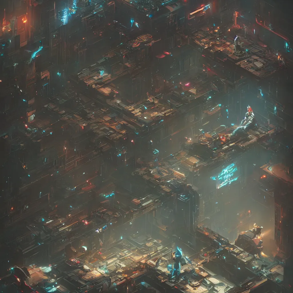 Image similar to cyberpunk hawking by peter mohrbacher and dan mumford and nekro, cgsociety, volumetric light, 3 d render