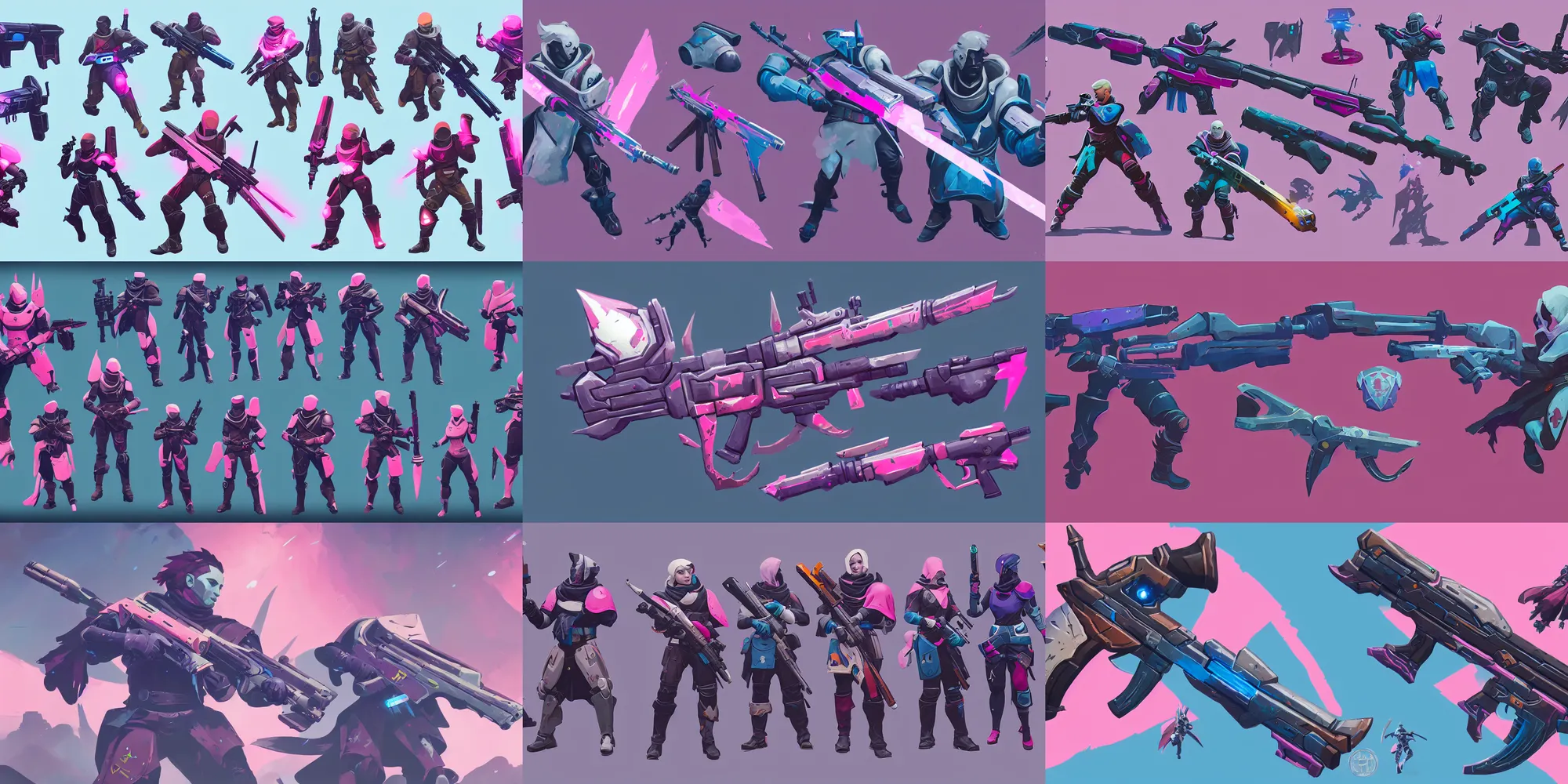 Prompt: game asset of destiny 2 guns weapons, bungie, in gouache detailed paintings, props, stylized, 2 d sprites, kitbash, arcane, overwatch, blue and pink color scheme, 8 k, close up