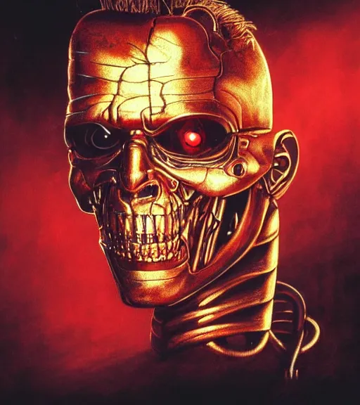 Scary Man Face Painting Terminator Stock Photo 299116799