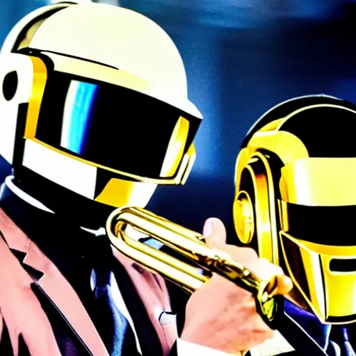 Prompt: Daft Punk playing trumpet, anime