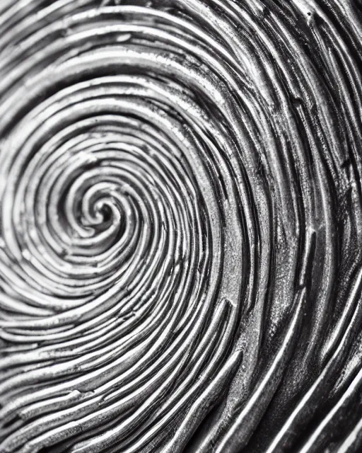 Prompt: studio shot of an intricate silver spiral statue, professional close up, textured silver, scratched metal, well lit professional photo, chromatic, HD photography, 4k