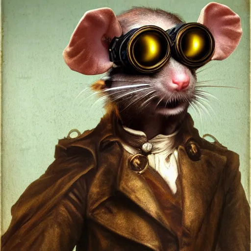 Image similar to a rat with steampunk googles, by Guillaume Seignac