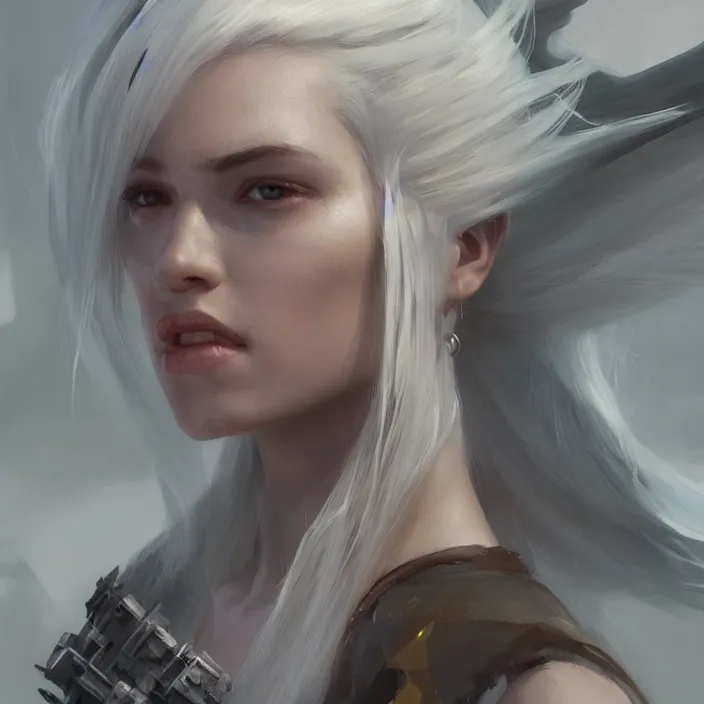 Prompt: a realistic detail portrait of a beautiful female angle has white hair in atlantis, magic, dragon, ink painting by julian calle, wlop, greg rutkowski, finnian macmanus, syd mead trending on artstation, red and yellow scheme, 8 k, unreal engine, wide - angle lens