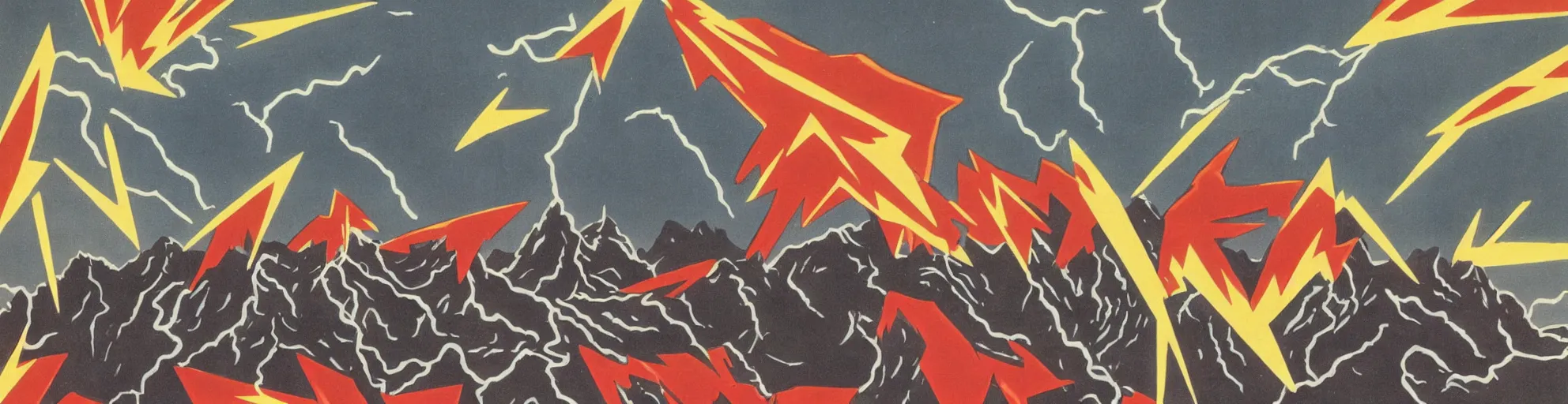 Image similar to balck montain with one lightning bolts in 1940s propaganda poster